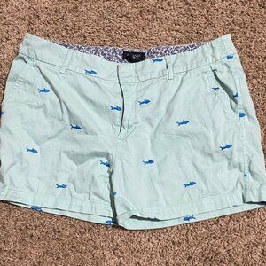 Mint Green Shorts with Blue Shark Pattern